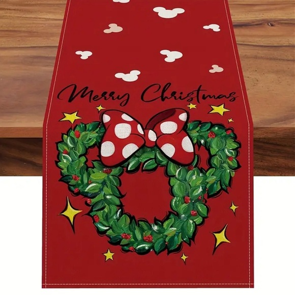 New Christmas Mickey Farmhouse Christmas Linen Table Runner 13x48 - Picture 1 of 1